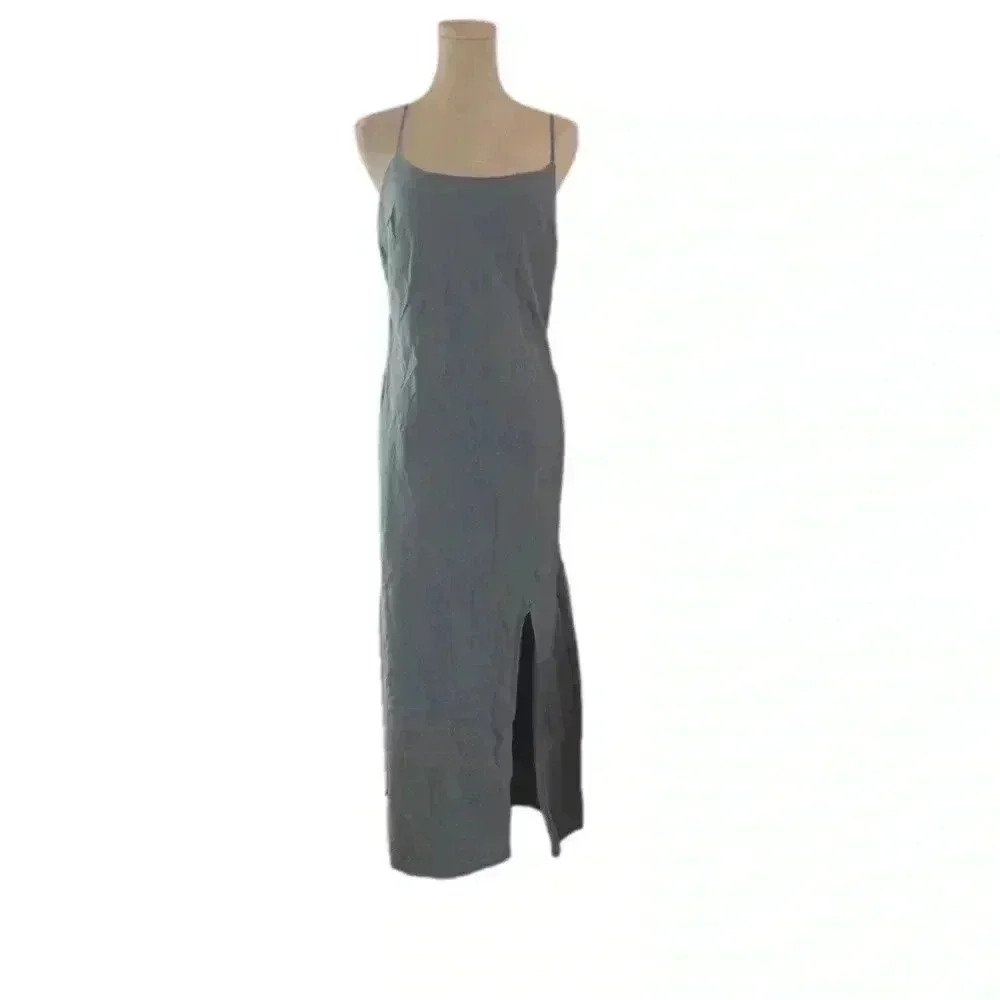 ASOS Blue Gray Maxi Dress Front Slit 92% Cotton 8% Flax Size 8 EUC
